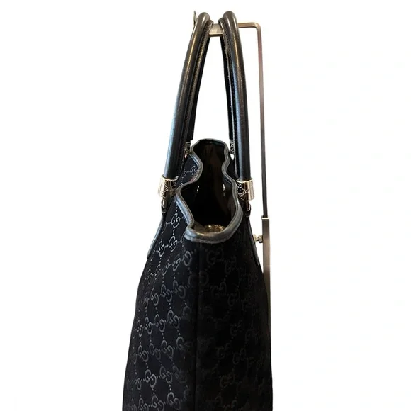 Gucci Black GG Canvas Tote with Burgundy Center Stripe - Picture 14 of 15